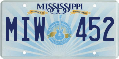 MS license plate MIW452