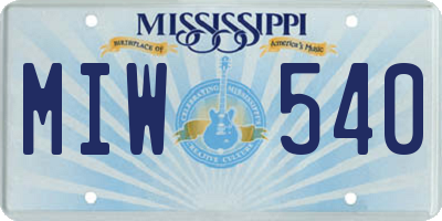MS license plate MIW540