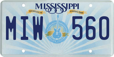 MS license plate MIW560