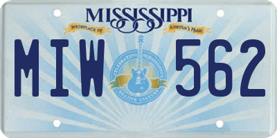 MS license plate MIW562