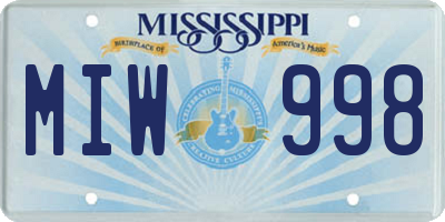 MS license plate MIW998