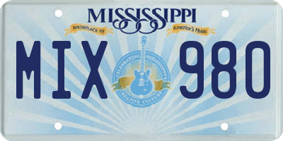 MS license plate MIX980