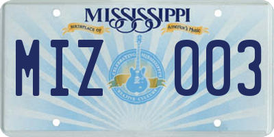 MS license plate MIZ003