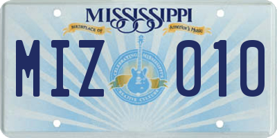 MS license plate MIZ010