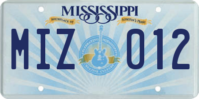 MS license plate MIZ012