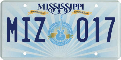 MS license plate MIZ017