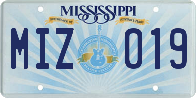 MS license plate MIZ019