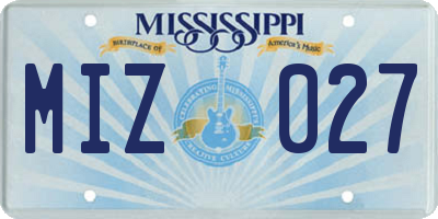 MS license plate MIZ027