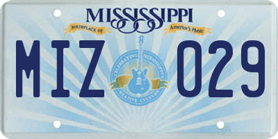MS license plate MIZ029