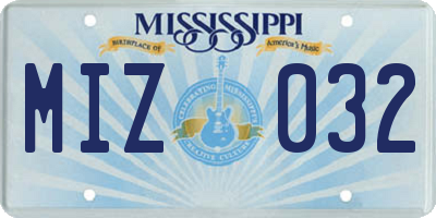 MS license plate MIZ032