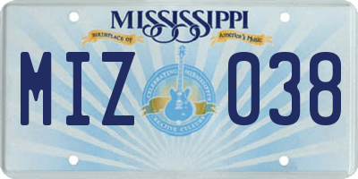 MS license plate MIZ038