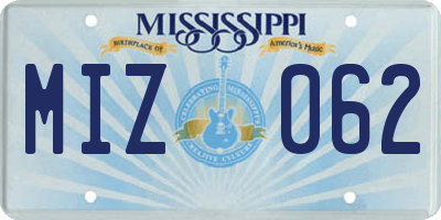 MS license plate MIZ062