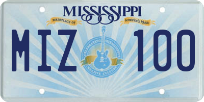 MS license plate MIZ100