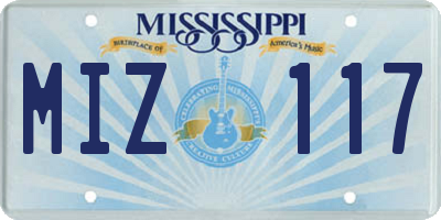 MS license plate MIZ117