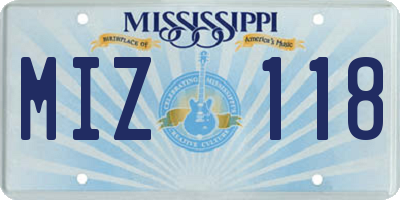MS license plate MIZ118