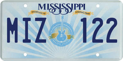 MS license plate MIZ122