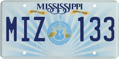 MS license plate MIZ133