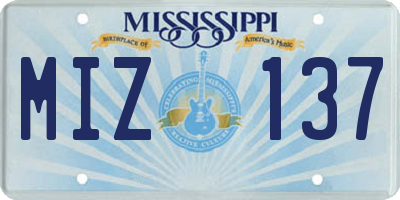 MS license plate MIZ137
