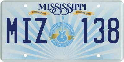 MS license plate MIZ138