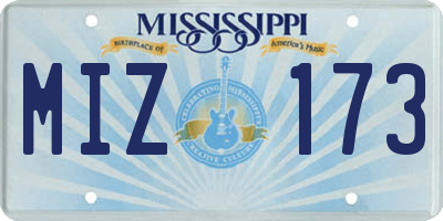 MS license plate MIZ173
