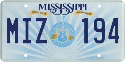 MS license plate MIZ194