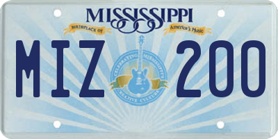 MS license plate MIZ200