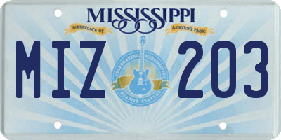 MS license plate MIZ203