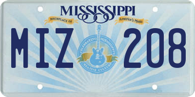 MS license plate MIZ208