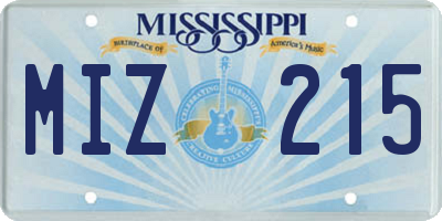 MS license plate MIZ215