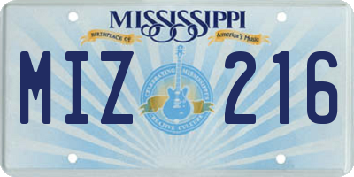 MS license plate MIZ216