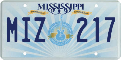 MS license plate MIZ217