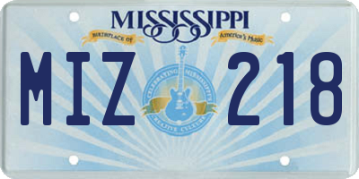 MS license plate MIZ218
