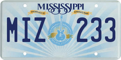 MS license plate MIZ233