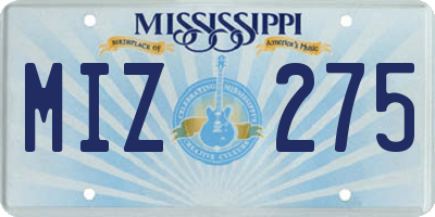 MS license plate MIZ275