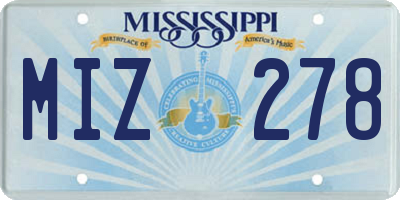 MS license plate MIZ278