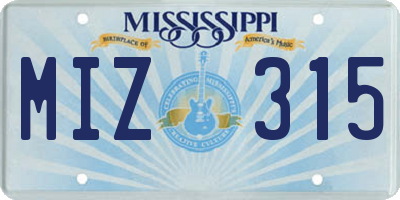 MS license plate MIZ315