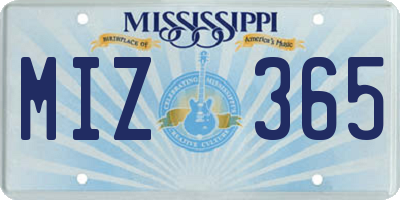 MS license plate MIZ365