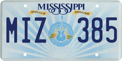MS license plate MIZ385