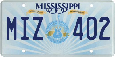 MS license plate MIZ402
