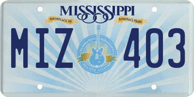 MS license plate MIZ403