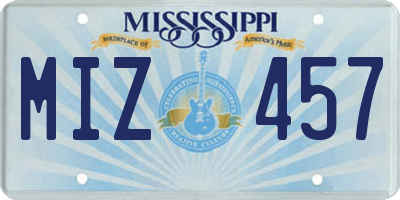 MS license plate MIZ457