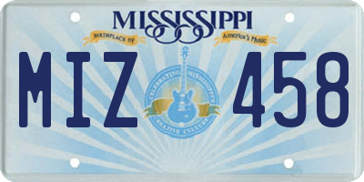 MS license plate MIZ458