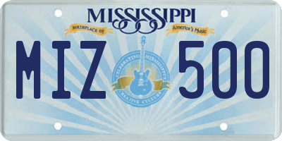 MS license plate MIZ500