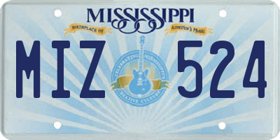 MS license plate MIZ524