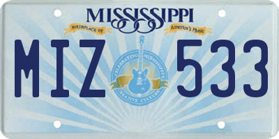 MS license plate MIZ533
