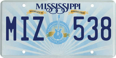 MS license plate MIZ538