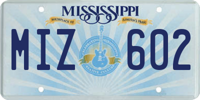 MS license plate MIZ602