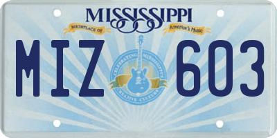 MS license plate MIZ603