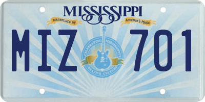 MS license plate MIZ701