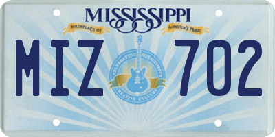 MS license plate MIZ702